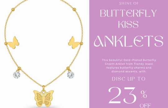 Gold-Plated Butterfly Charm Anklet with Diamond Accents View 2 - Trendy Jewel