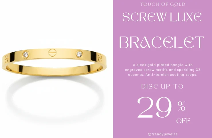 Gold Plated Screw Motif Bangle View 2 - Trendy Jewel