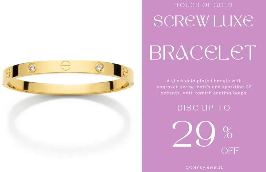 Gold Plated Screw Motif Bangle View 2 - Trendy Jewel