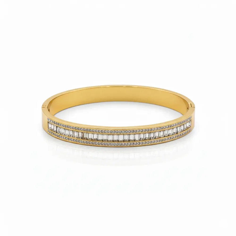 Gold Plated Bangle with Diamond-Like Stones | Trendy Jewel | Anti-Tarnish Jewellery for Women