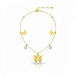 Gold-Plated Butterfly Charm Anklet with Diamond Accents | Trendy Jewel | Anti-Tarnish Jewellery for Women