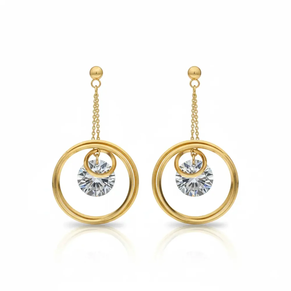 Gold Plated Circle Design Earrings with Diamond-Like Stones | Trendy Jewel | Anti-Tarnish Jewellery for Women