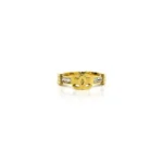 Gold Plated Designer Ring with Logo and Diamond-Like Stones | Trendy Jewel | Anti-Tarnish Jewellery for Women