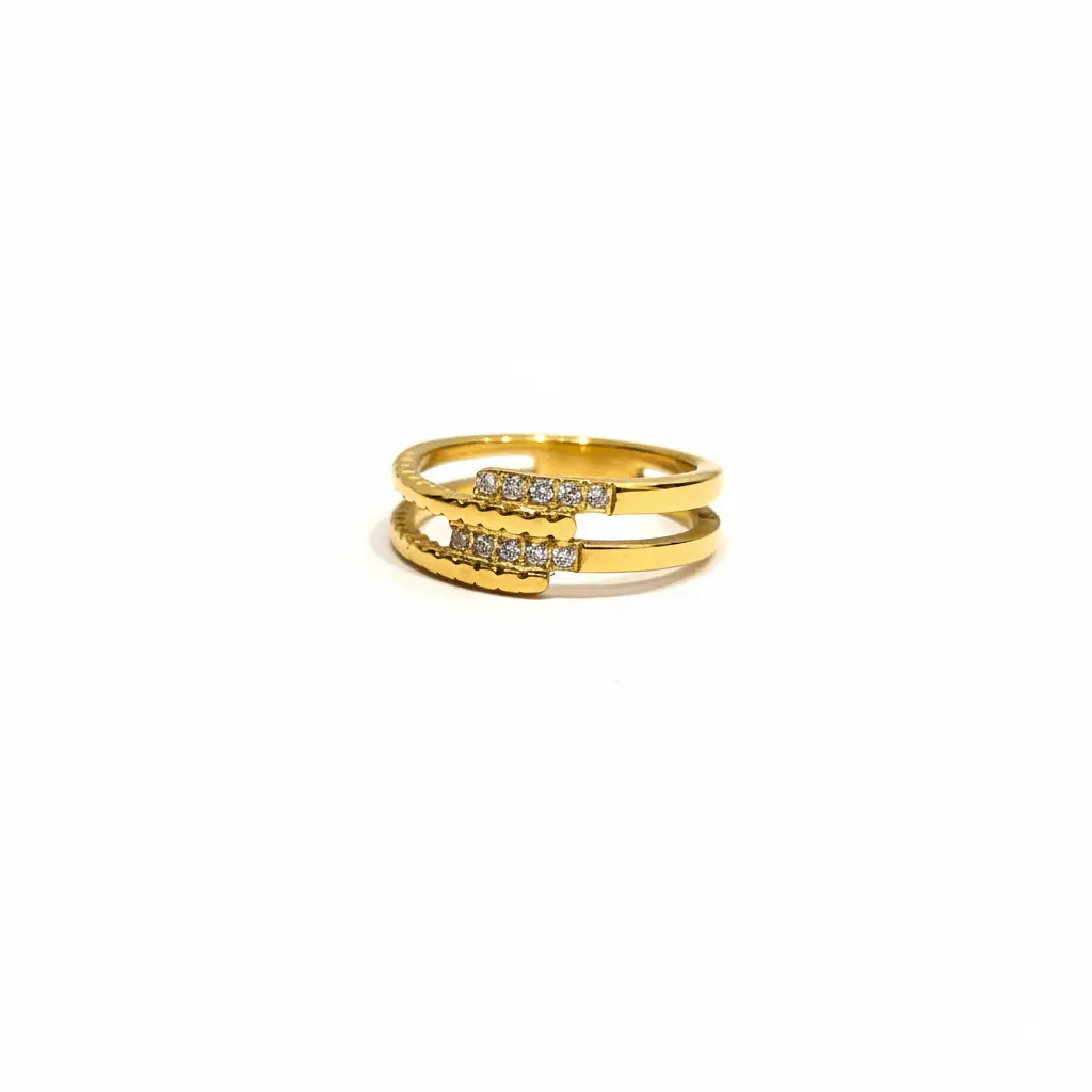 Gold-Plated Double Band Ring with Diamond Accents | Trendy Jewel | Anti-Tarnish Jewellery for Women