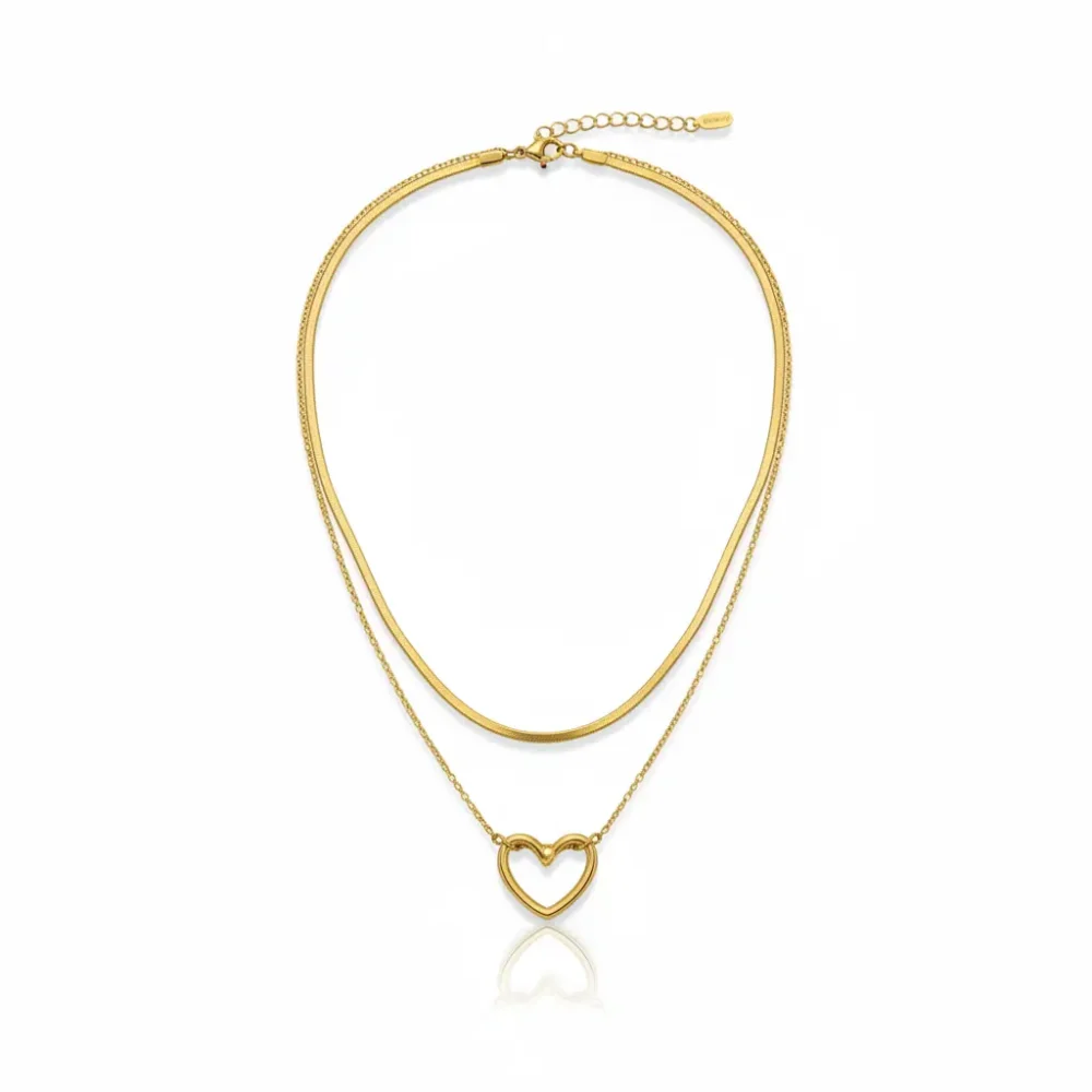 Trendy Jewel | Anti-Tarnish Gold Necklace | Double Layer Heart Pendant | Premium Jewelry