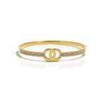 Gold Plated Emblem Bangle Bracelet | Trendy Jewel | Anti-Tarnish Jewellery for Women | CZ Stone Detailing