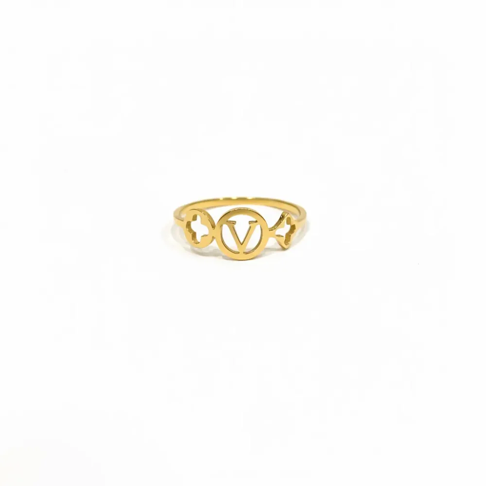 Gold Plated Emblem Cut-Out Ring | Trendy Jewel | Anti-Tarnish Jewellery for Women | Clover Side Motifs