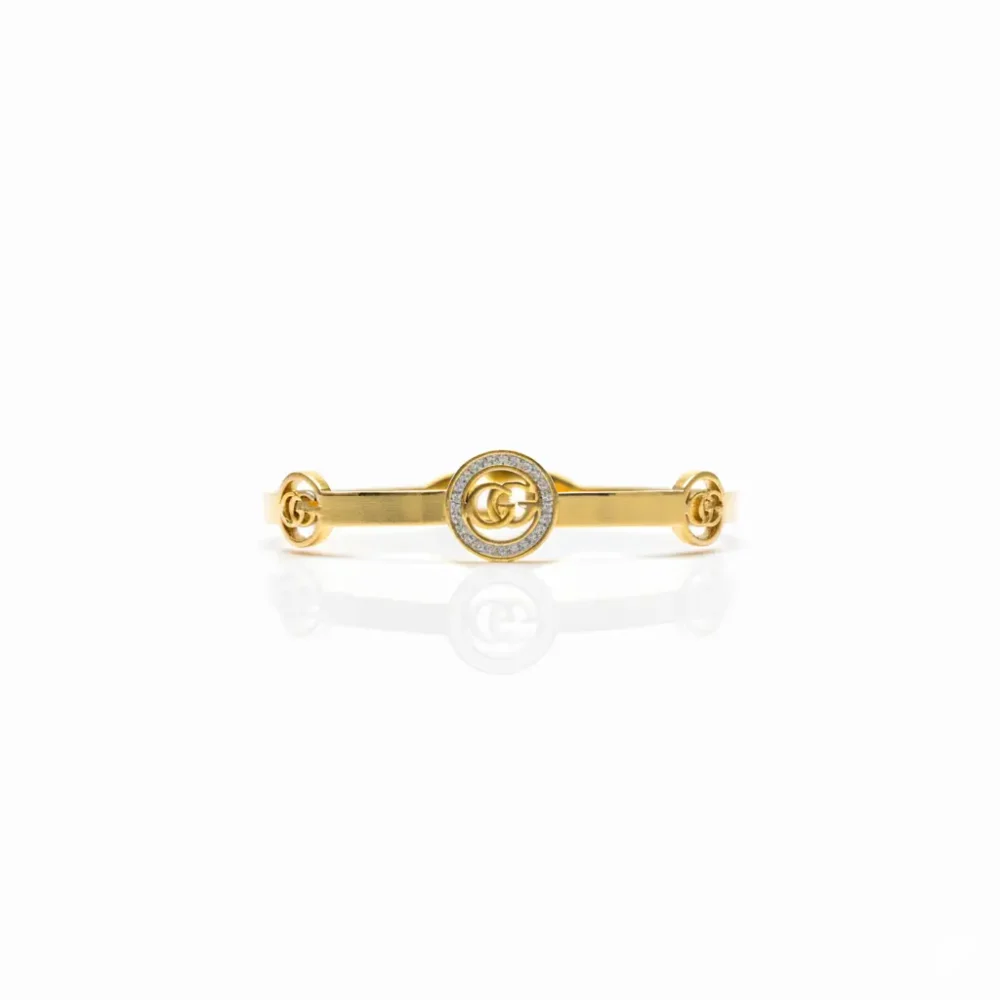 Gold Plated Emblem Halo Bangle | Trendy Jewel | Anti-Tarnish Jewellery for Women | Sleek Minimal Band