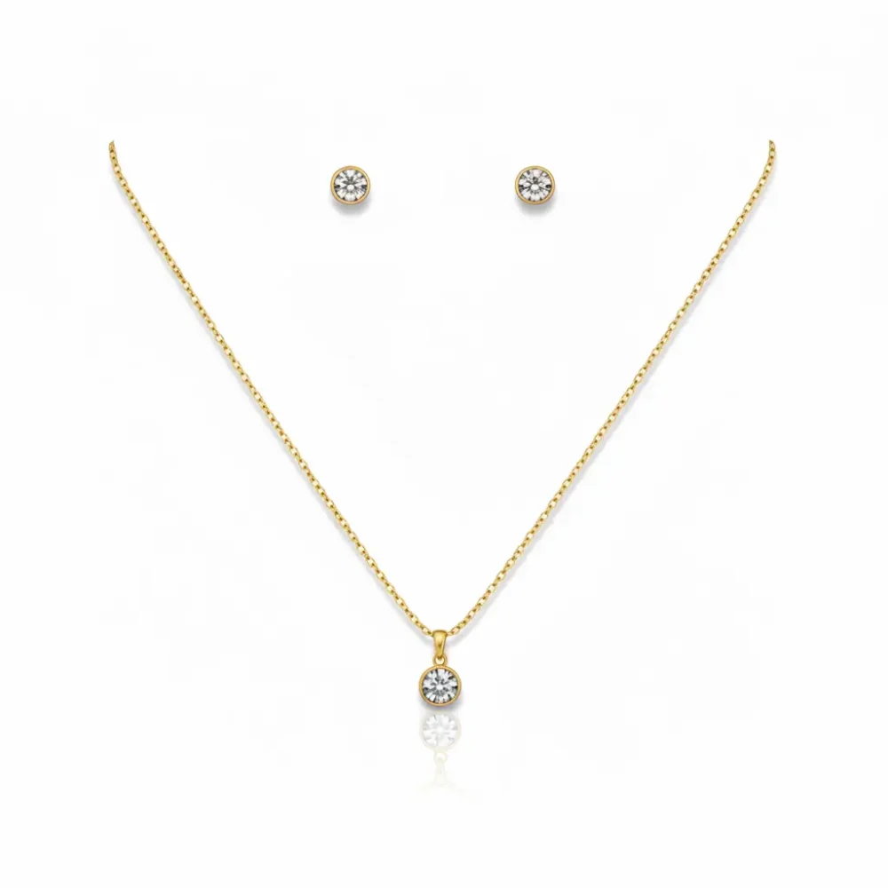 Gold-Plated Pendant Necklace and Earrings Set | Trendy Jewel | Anti-Tarnish Jewellery for Women