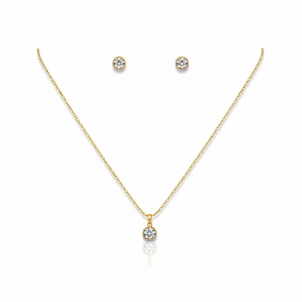 Gold-Plated Pendant Necklace and Earrings Set - Trendy Jewel