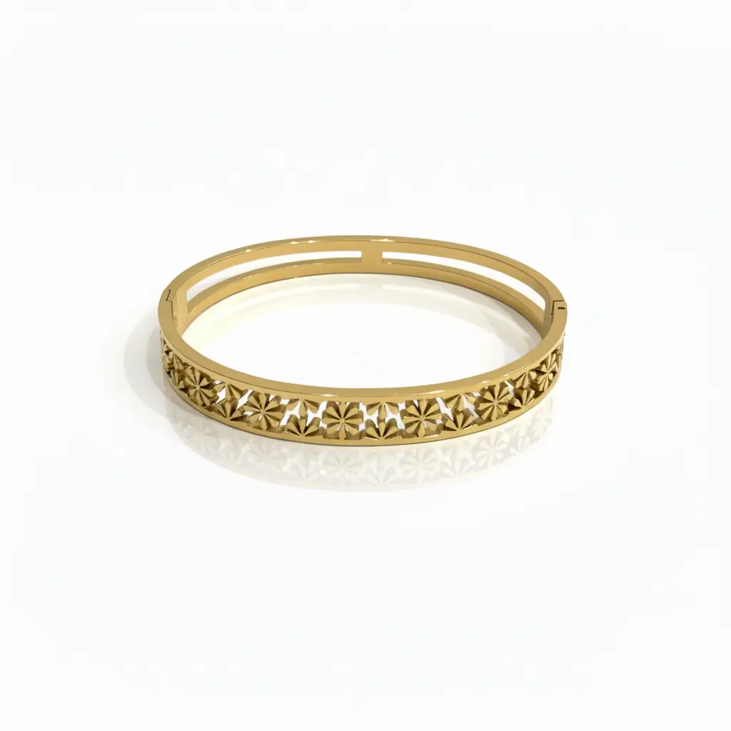 Gold Plated Floral Design Bangle - Trendy Jewel
