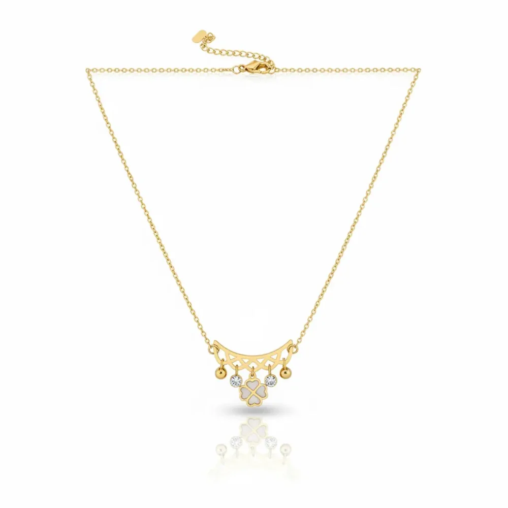 Trendy Jewel | Anti-Tarnish Gold Necklace | Floral and Diamond Pendant | Premium Jewelry