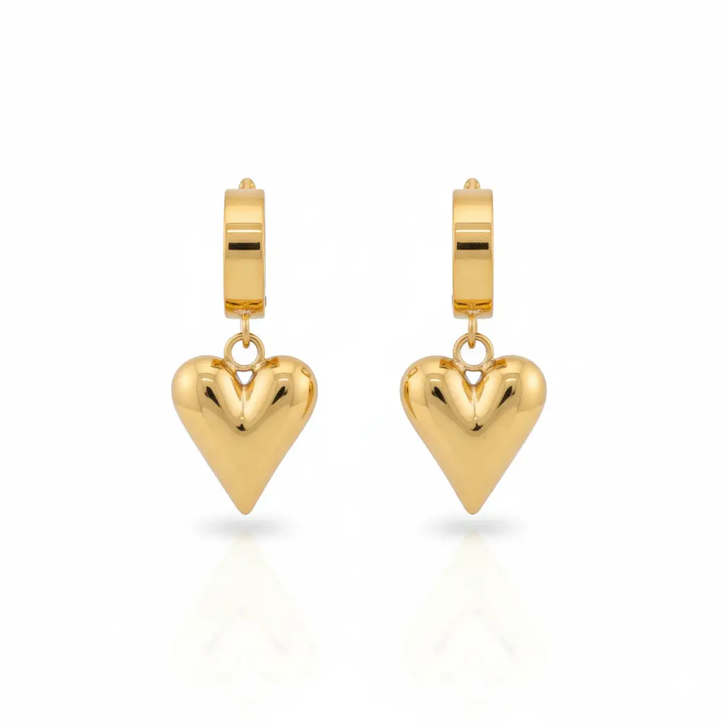 Gold Plated Heart Shaped Earrings - Trendy Jewel