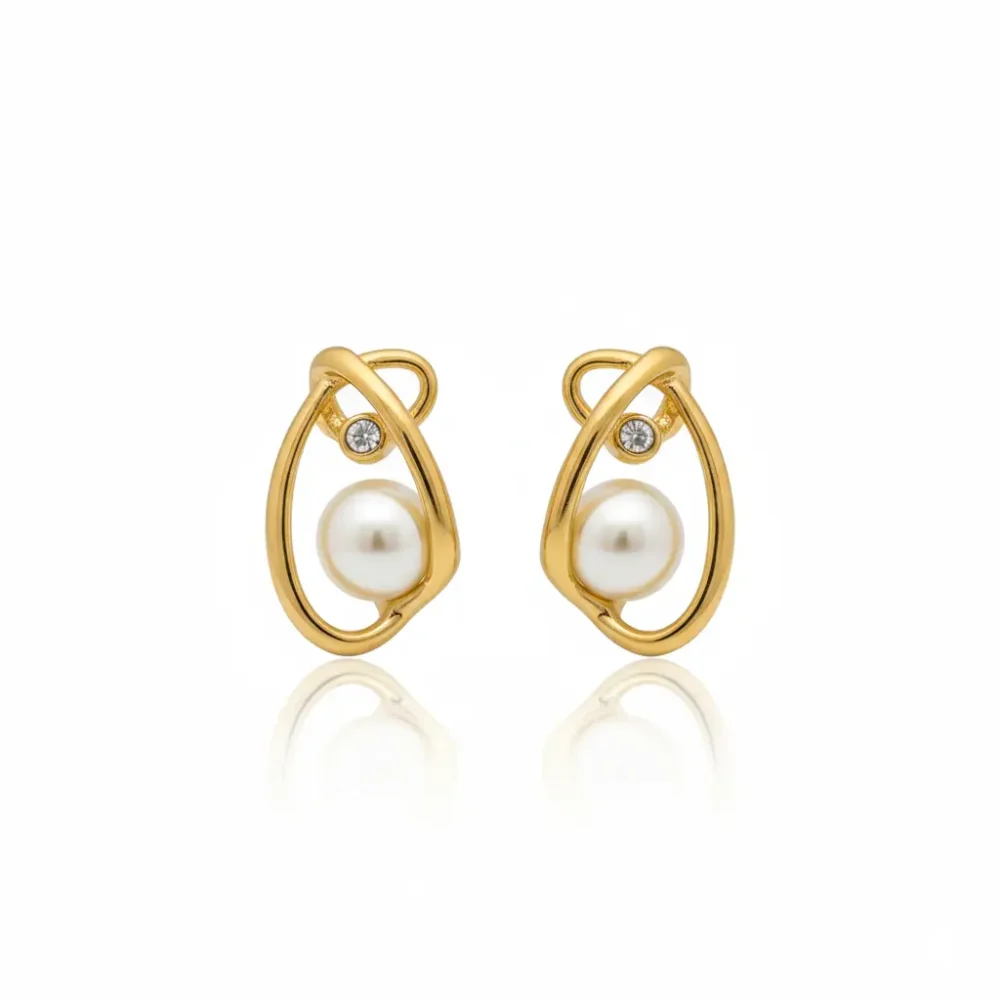 Gold Plated Pearl Earrings with Diamond-Like Stones | Trendy Jewel | Anti-Tarnish Jewellery for Women