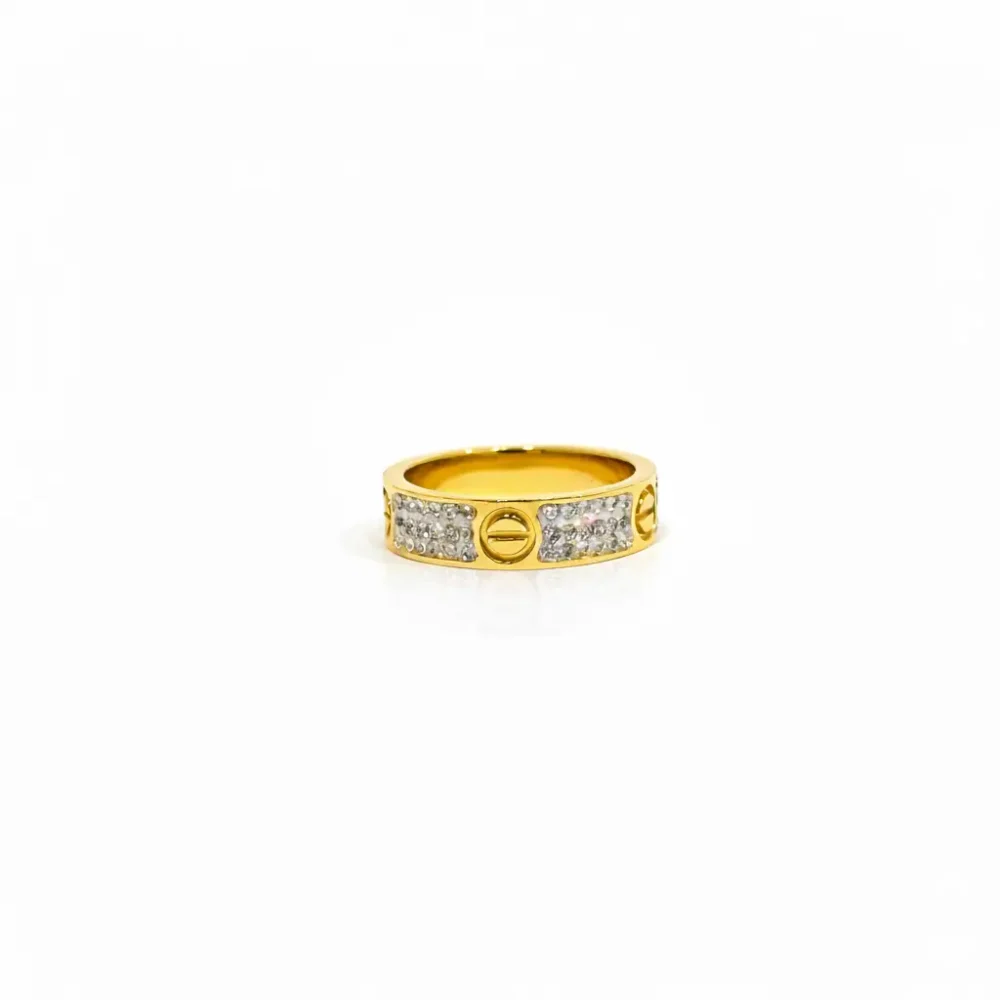 Gold Plated Screw Motif Pavé Ring | Trendy Jewel | Anti-Tarnish Jewellery for Women | CZ Band