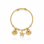Anti-Tarnish Sea Charm Gold Bangle Bracelet | Starfish & Shell Charms | Trendy Jewel | Skin-Friendly Nickel-Free | Cable Twist Design