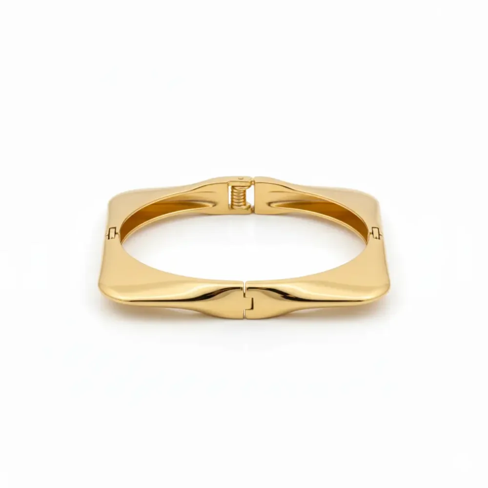 Gold Plated Square Bangle Bracelet | Trendy Jewel | Anti-Tarnish Jewellery for Women | High-Polish Minimal Design