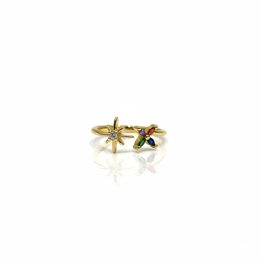 Gold Plated Star & Colorful Gemstone Ring | Trendy Jewel | Anti-Tarnish Jewellery for Women