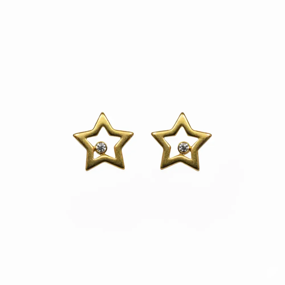 Gold Plated Star Shaped Earrings with Diamond-Like Stone | Trendy Jewel | Anti-Tarnish Jewellery for Women