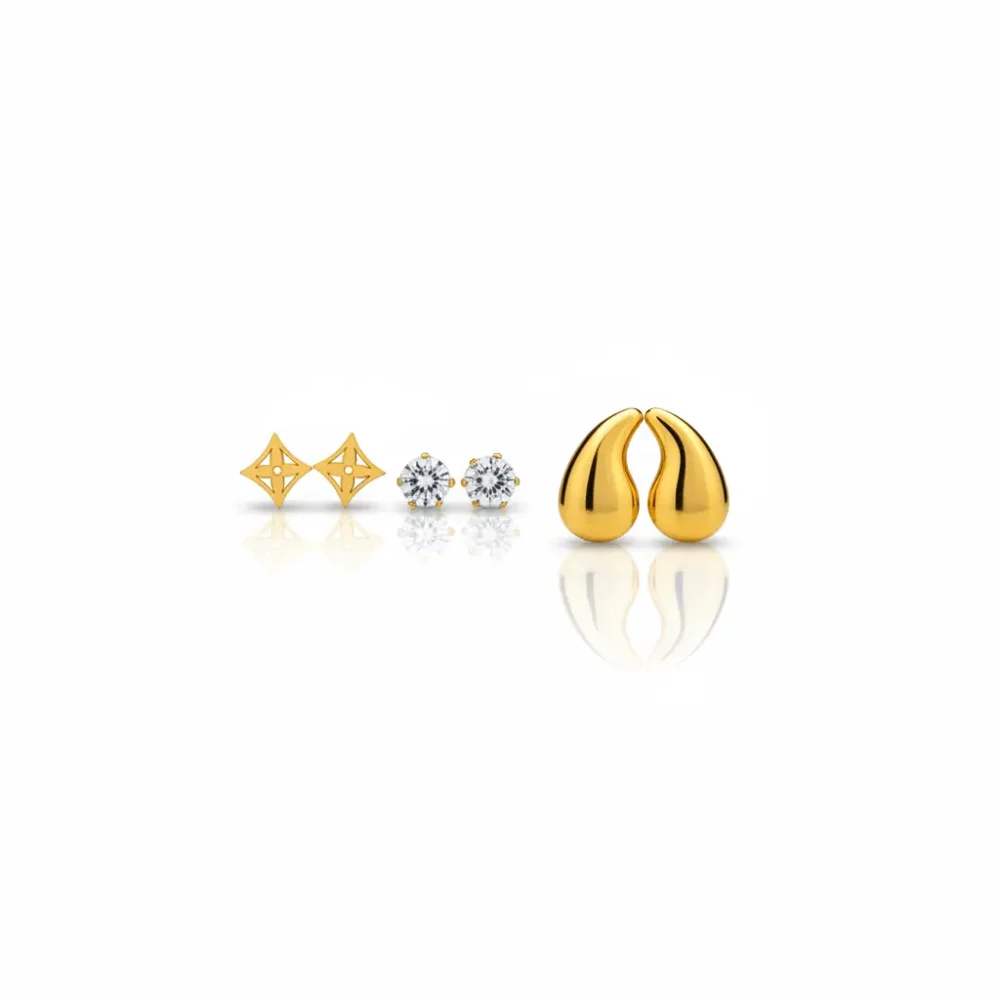 Gold-Plated Stud Earrings Set | Trendy Jewel | Anti-Tarnish Jewellery for Women