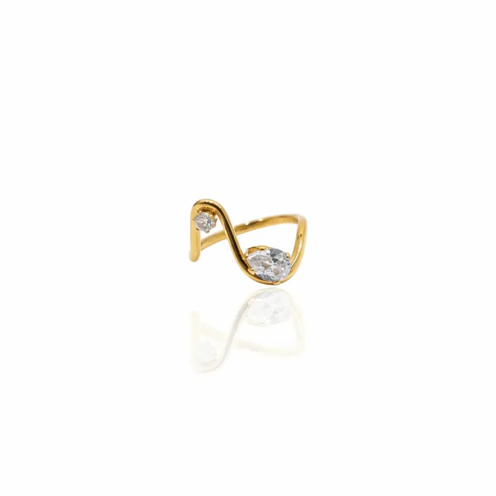 Gold Plated Swirl Ring with Diamond-Like Stones | Trendy Jewel | Anti-Tarnish Jewellery for Women