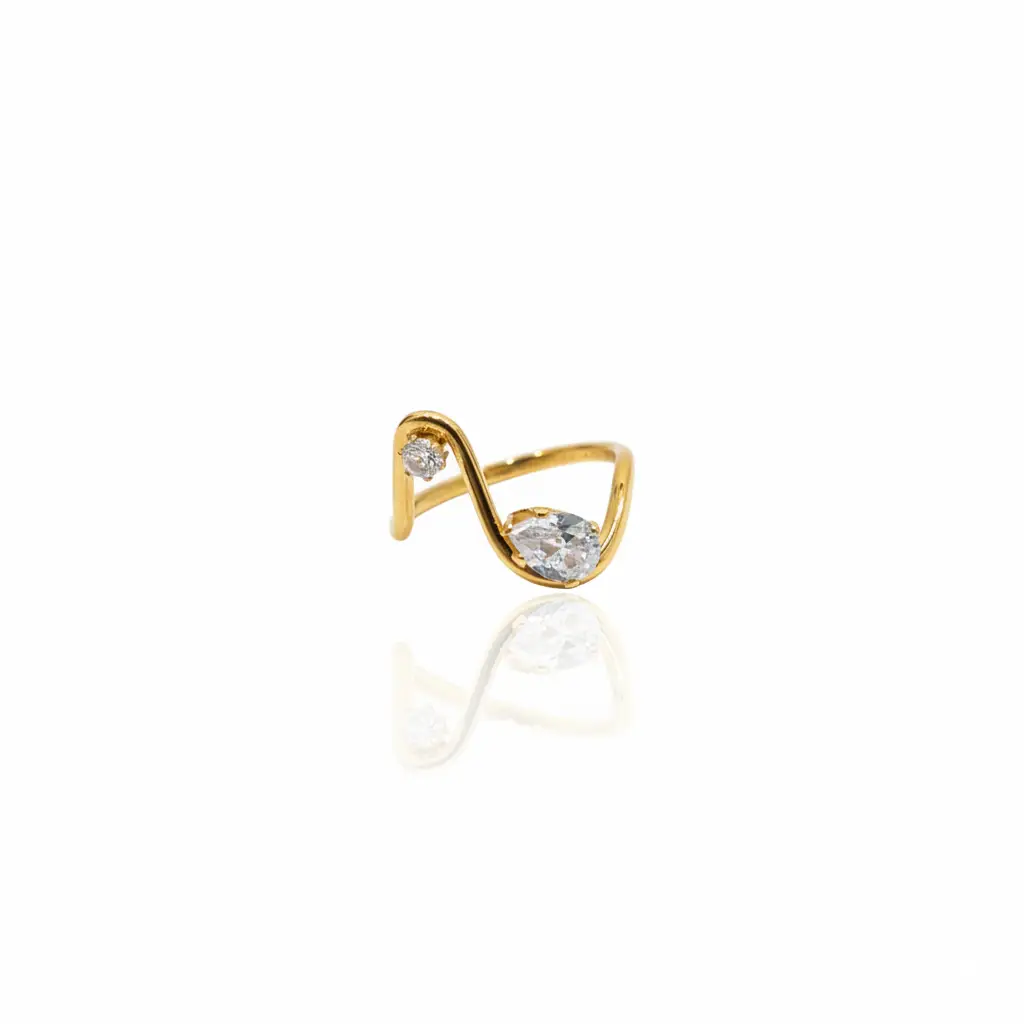 Gold Plated Swirl Ring with Diamond-Like Stones - Trendy Jewel