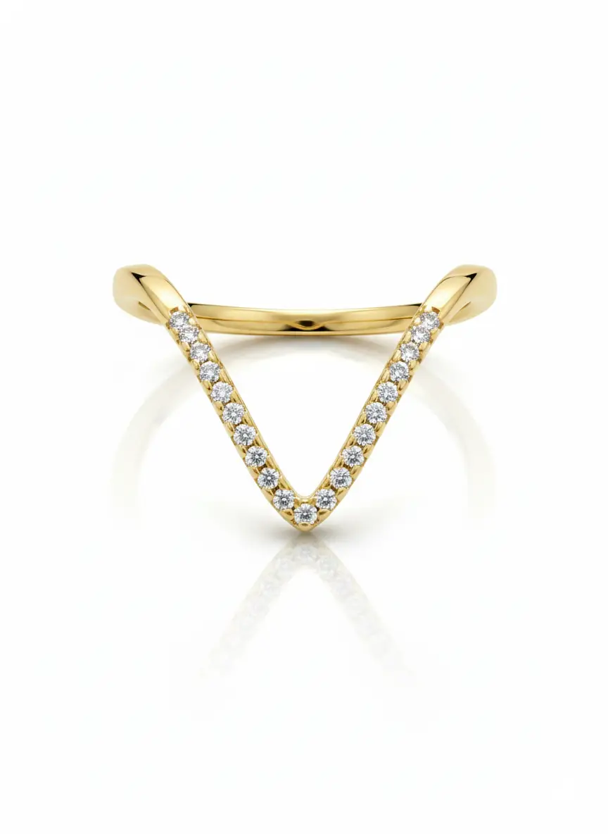 V-Shape Gold Plated Ring | Trendy Jewel | Anti-Tarnish Jewellery for Women | Crystal Pavé Chevron | Nickel-Free & Comfortable Fit