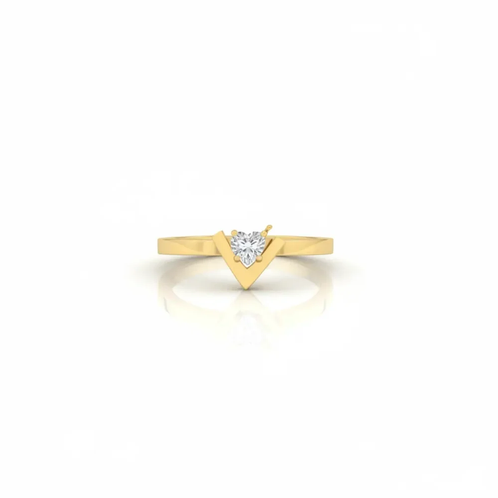 Gold-Plated V-Shaped Ring with Diamond Accent | Trendy Jewel | Anti-Tarnish Jewellery for Women