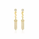 Gold Plated YSL Earrings | Trendy Jewel | Chain Tassel Design with White Stone
