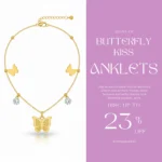 Gold-Plated Butterfly Charm Anklet with Diamond Accents | Trendy Jewel | Anti-Tarnish Jewellery for Women