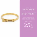 Gold Plated Charm Bar Bangle | Trendy Jewel | Anti-Tarnish Jewellery for Women | Engraved Band Design