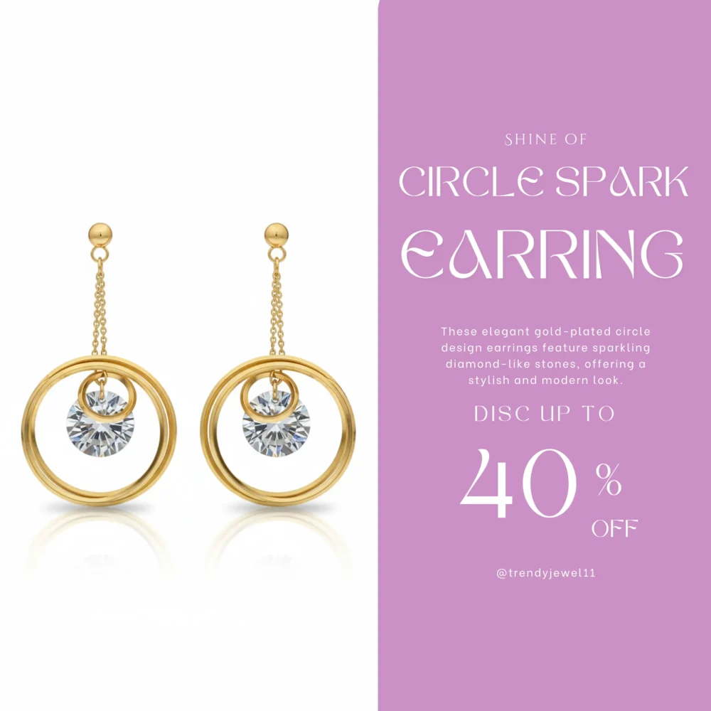 Gold Plated Circle Design Earrings with Diamond-Like Stones | Trendy Jewel | Anti-Tarnish Jewellery for Women