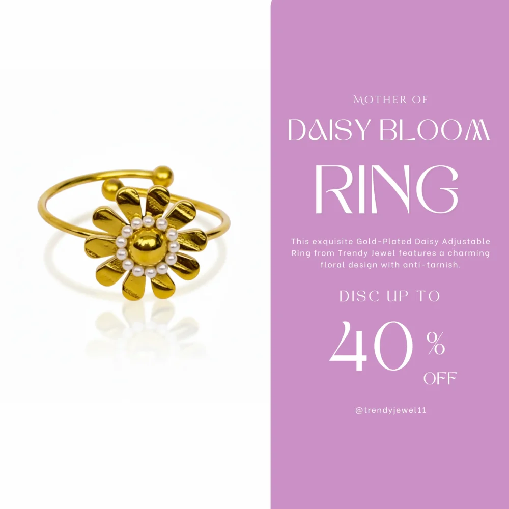 Gold-Plated Daisy Adjustable Ring | Trendy Jewel | Anti-Tarnish Jewellery for Women