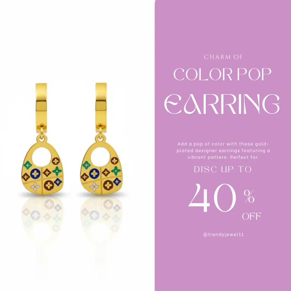 Gold Plated Designer Earrings | Trendy Jewel | Colorful Patterned Charm