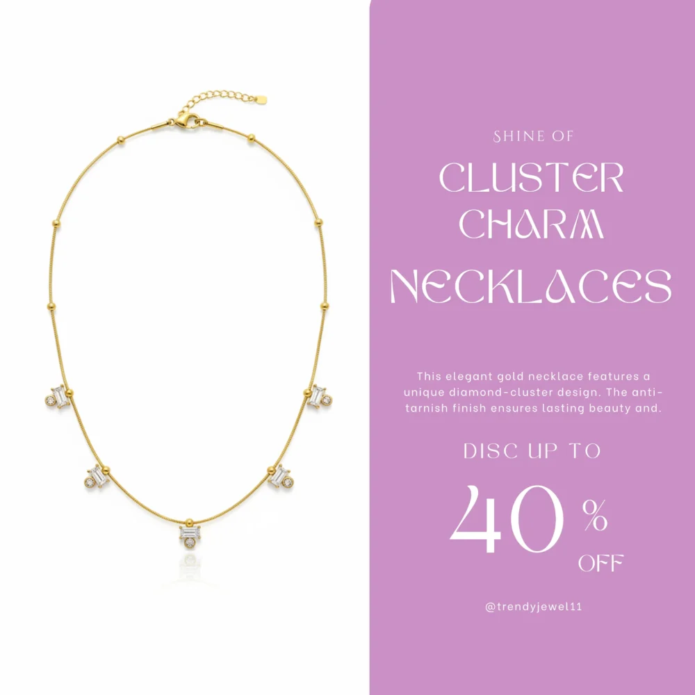 Trendy Jewel | Anti-Tarnish Gold Necklace | Diamond-Cluster Design | Premium Jewelry