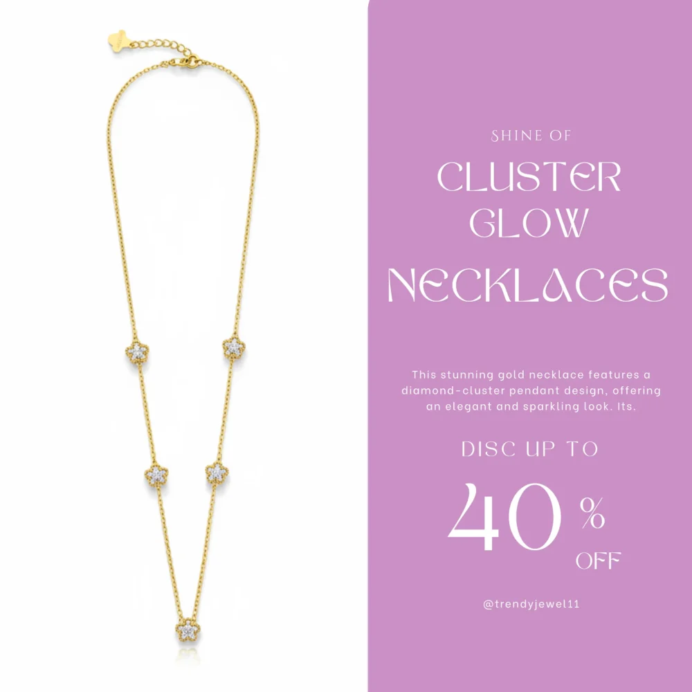 Trendy Jewel | Anti-Tarnish Gold Necklace | Diamond-Cluster Pendant | Premium Jewelry