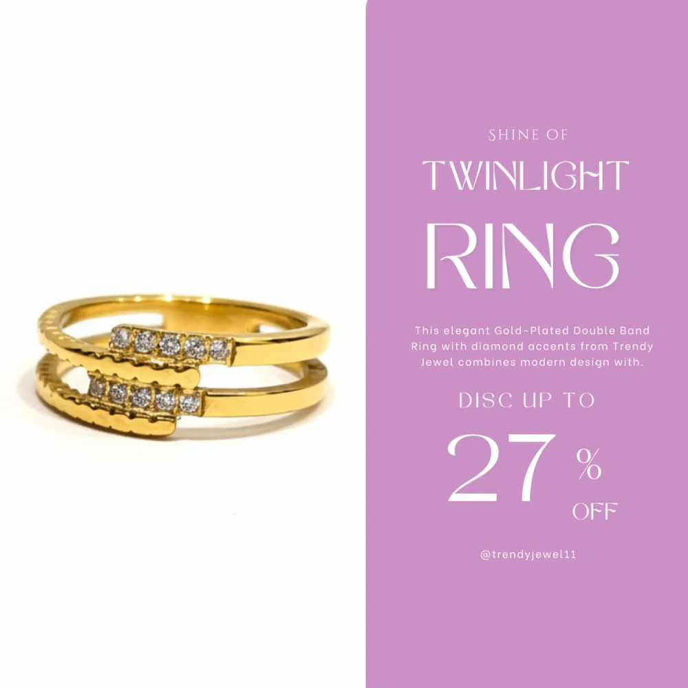 Gold-Plated Double Band Ring with Diamond Accents | Trendy Jewel | Anti-Tarnish Jewellery for Women