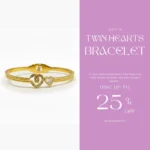 Gold Plated Double Heart Bangle | Trendy Jewel | Anti-Tarnish Jewellery for Women | CZ & Enamel Accent