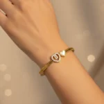 Gold Plated Double Heart Bangle | Trendy Jewel | Anti-Tarnish Jewellery for Women | CZ & Enamel Accent
