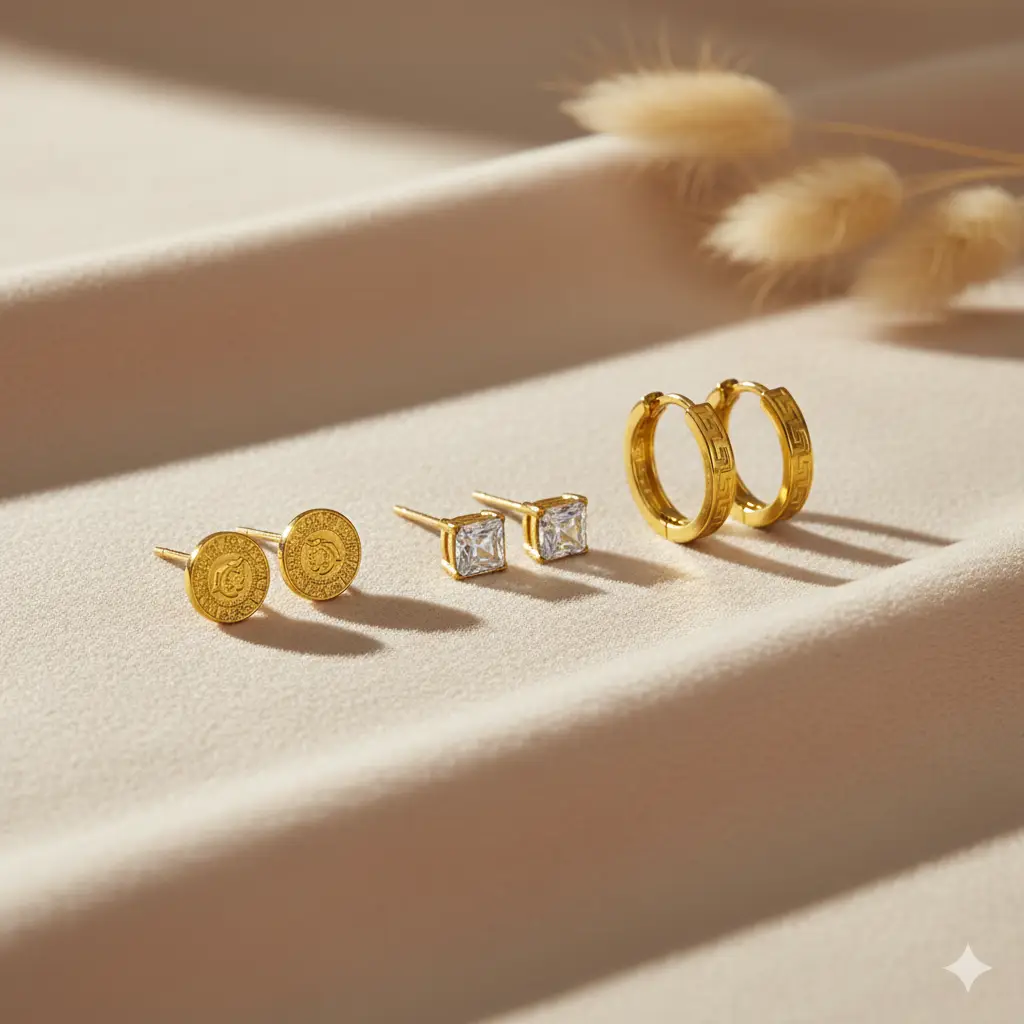 Gold-Plated Earring Set View 1 - Trendy Jewel