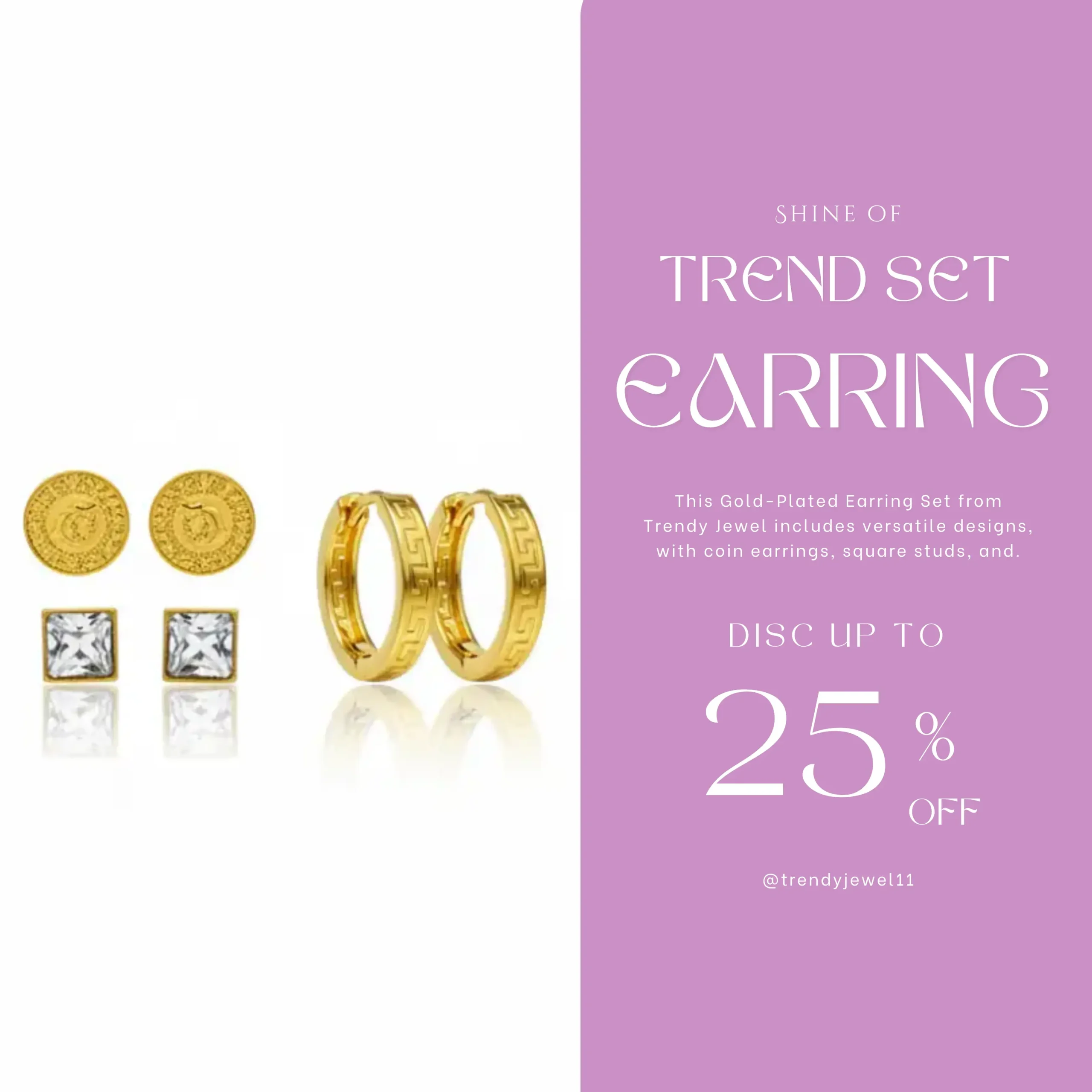 Gold-Plated Earring Set View 2 - Trendy Jewel