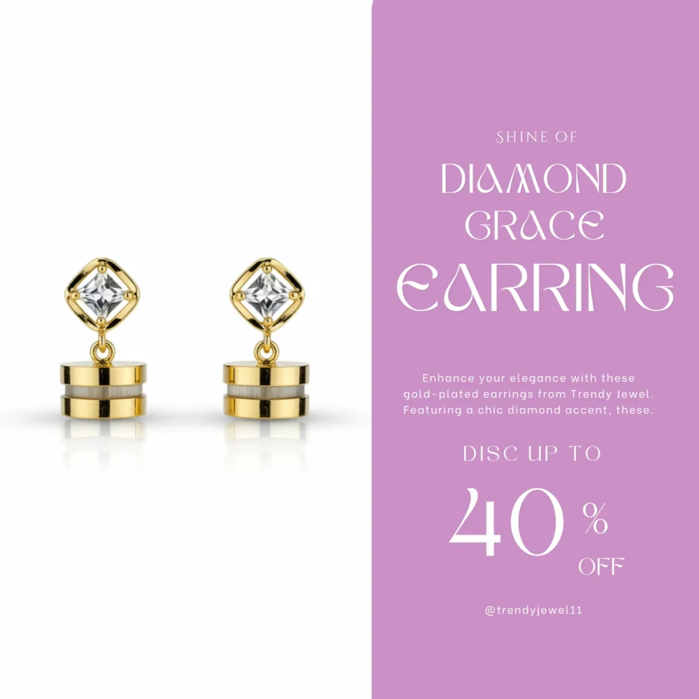 Gold Plated Earrings with Diamond Accent | Trendy Jewel | Elegant and Chic Design