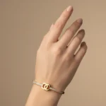 Gold Plated Emblem Bangle Bracelet | Trendy Jewel | Anti-Tarnish Jewellery for Women | CZ Stone Detailing