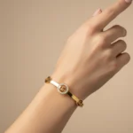 Gold Plated Emblem Halo Bangle | Trendy Jewel | Anti-Tarnish Jewellery for Women | Sleek Minimal Band