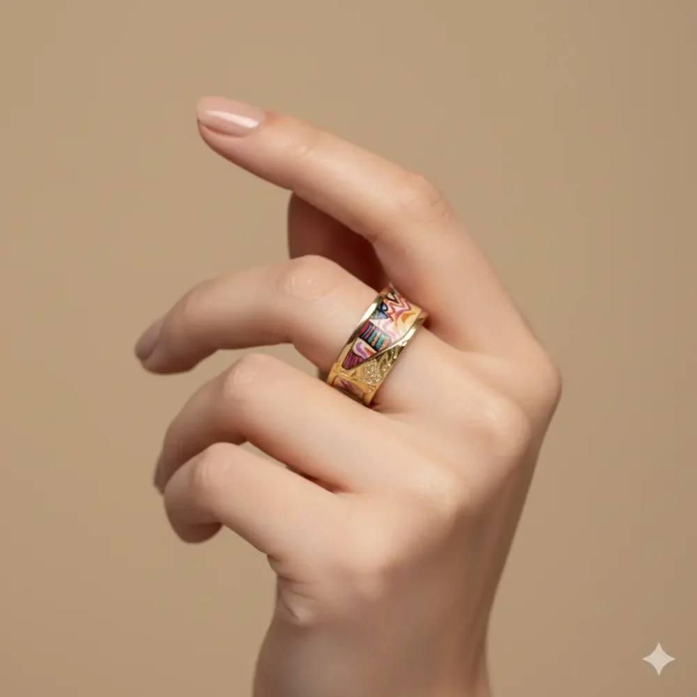 Gold Plated Adjustable Enamel Wrap Ring | Trendy Jewel | Anti-Tarnish Jewellery for Women | Textured Artistic Design