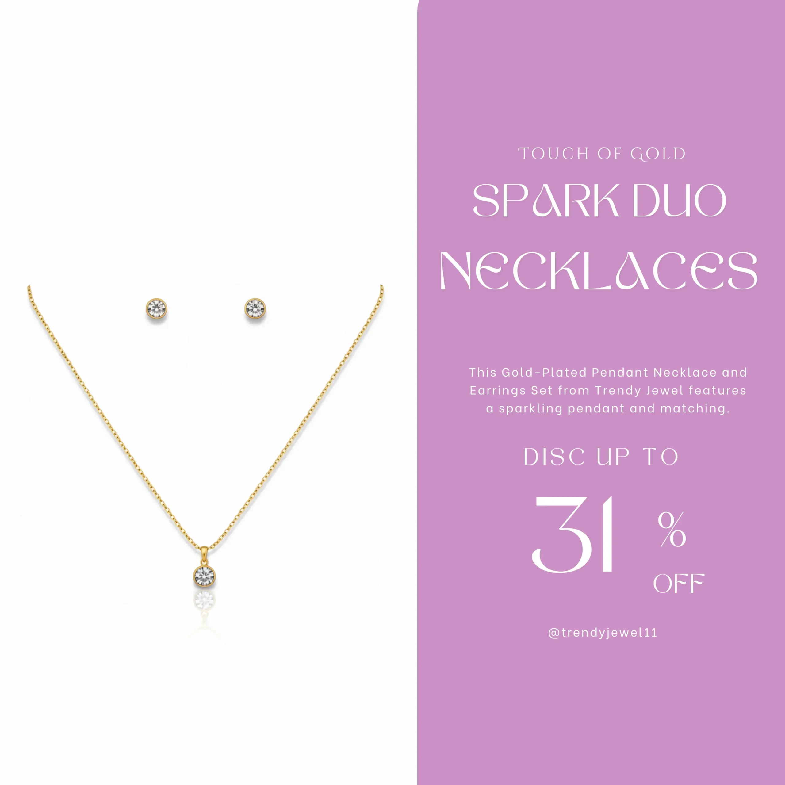 Gold-Plated Pendant Necklace and Earrings Set View 2 - Trendy Jewel