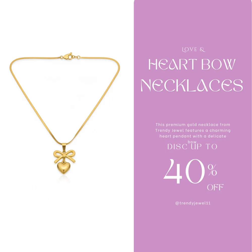 Trendy Jewel | Anti-Tarnish Gold Necklace | Heart Pendant with Bow | Premium Quality Jewelry