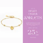 Gold-Plated Heart Charm Anklet with Diamond Accents | Trendy Jewel | Anti-Tarnish Jewellery for Women