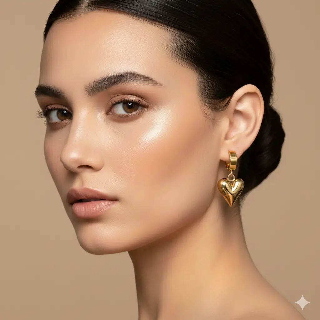 Gold Plated Heart Shaped Earrings View 1 - Trendy Jewel
