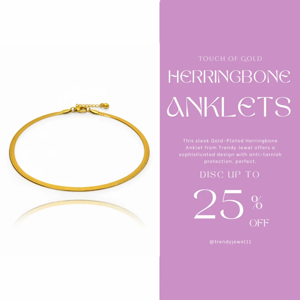 Gold-Plated Herringbone Anklet | Trendy Jewel | Anti-Tarnish Jewellery for Women